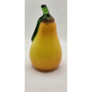 Murano Style Yellow Art Glass Fruit Heavy Solid 4.5” Vintage